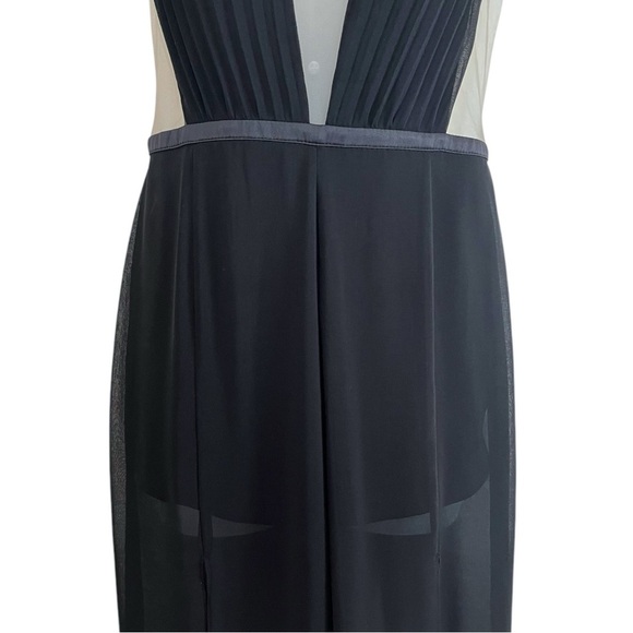 BEBE Size 4 Black Nude Mesh Sexy Chiffon Sleeveless Palazzo Slit Pants Jumpsuit - Picture 8 of 13